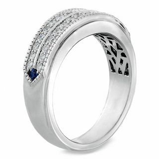 Vera Wang Love Collection Men's 0.58 CT. T.W. Diamond Double Row Wedding Band in 14K White Gold|Peoples Jewellers