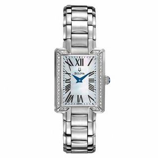 Ladies' Bulova Diamond Collection Watch with Rectangule Mother-of-Pearl Dial (Model: 96R160)|Peoples Jewellers