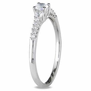 White Lab-Created Sapphire and 0.05 CT. T.W. Diamond Promise Ring in Sterling Silver|Peoples Jewellers