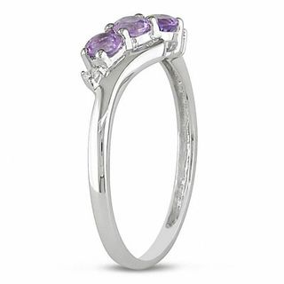 Amethyst and Diamond Accent Three Stone Slant Ring in 10K White Gold|Peoples Jewellers