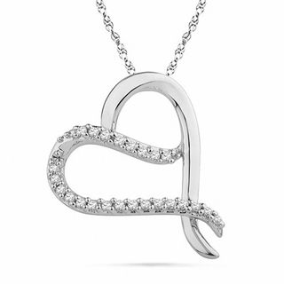 0.12 CT. T.W. Diamond Tilted Heart Ribbon Pendant in 10K White Gold|Peoples Jewellers