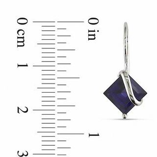 7.0mm Princess-Cut Blue Lab-Created Sapphire Swirl Drop Earrings in 10K White Gold|Peoples Jewellers