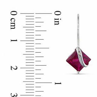 7.0mm Princess-Cut Lab-Created Ruby Swirl Drop Earrings in 10K White Gold|Peoples Jewellers
