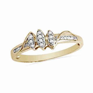 0.10 CT. T.W. Marquise Multi-Diamond Three Stone Promise Ring in 10K Gold|Peoples Jewellers