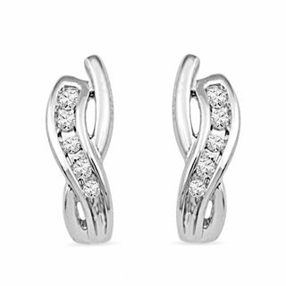 Diamond Accent Criss-Cross Hoop Earrings in 10K White Gold|Peoples Jewellers