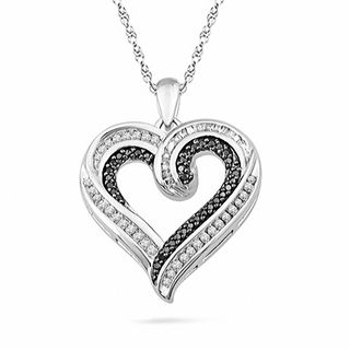 0.50 CT. T.W. Enhanced Black and White Diamond Heart-Shaped Pendant in Sterling Silver|Peoples Jewellers