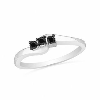 0.16 CT. T.W. Black Diamond Three Stone Ring in Sterling Silver|Peoples Jewellers