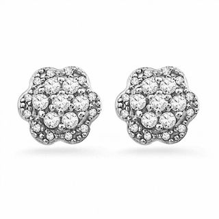 0.25 CT. T.W. Diamond Cluster Flower Stud Earrings in 10K White Gold|Peoples Jewellers