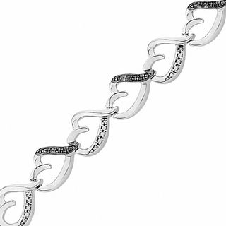 0.16 CT. T.W. Enhanced Black and White Diamond Tilted Heart Link Bracelet in Sterling Silver|Peoples Jewellers
