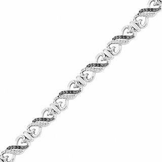 0.25 CT. T.W. Enhanced Black and White Diamond Alternating Hearts Bracelet in Sterling Silver|Peoples Jewellers