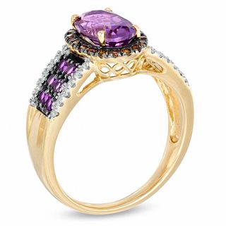 Oval Amethyst, Smoky Quartz and 0.13 CT. T.W. Diamond Ring in 10K Gold|Peoples Jewellers