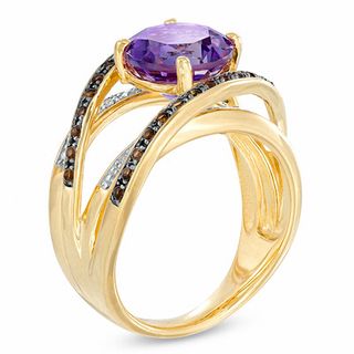 9.0mm Amethyst, Smoky Quartz and Diamond Accent Orbit Ring in 10K Gold|Peoples Jewellers