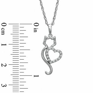 Tender Voices® 0.05 CT. T.W. Diamond Cat with Heart Pendant in Sterling Silver|Peoples Jewellers