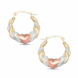 Heart Hoop Earrings in 14K Tri-Tone Gold|Peoples Jewellers
