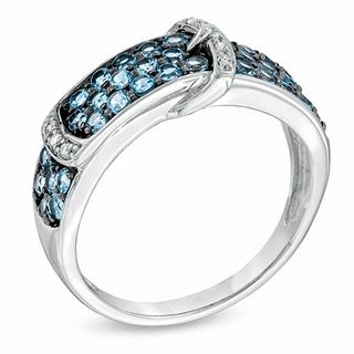 Swiss Blue Topaz and Diamond Accent Buckle Ring in 10K White Gold|Peoples Jewellers