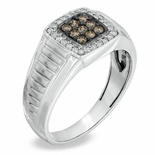 Men's 0.40 CT. T.W. Enhanced Champagne and White Diamond Anniversary Ring in 10K White Gold|Peoples Jewellers