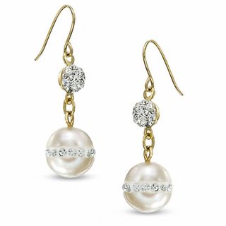 8.0mm Freshwater Cultured Pearl and Crystal Drop Earrings in 14K Gold|Peoples Jewellers