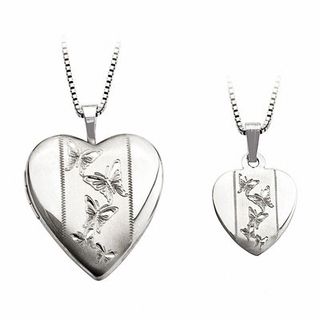Mother and Daughter Matching Butterfly Heart Locket and Pendant Set in Sterling Silver|Peoples Jewellers