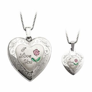 Mother and Daughter Matching "I Love You" Heart Locket and Pendant Set in Sterling Silver|Peoples Jewellers
