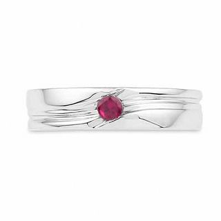 Men's Lab-Created Ruby Solitaire Ring in Sterling Silver|Peoples Jewellers
