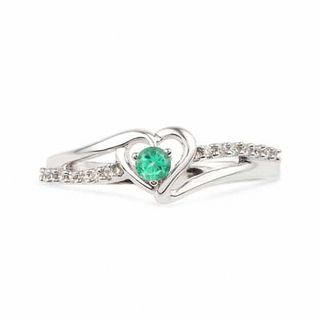 Lab-Created Emerald and Diamond Accent Heart Ring in Sterling Silver|Peoples Jewellers