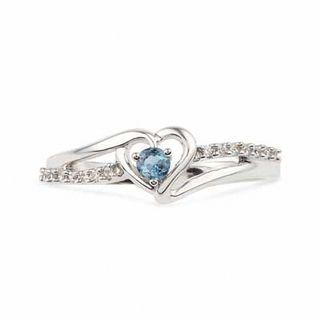 Aquamarine and Diamond Accent Heart Ring in Sterling Silver|Peoples Jewellers