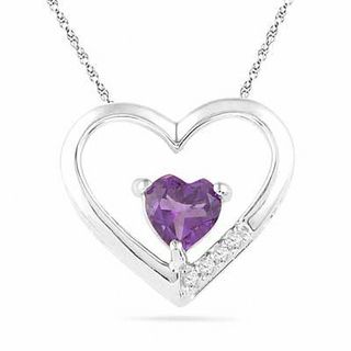 5.0mm Heart-Shaped Amethyst and Diamond Accent Heart Pendant in Sterling Silver|Peoples Jewellers