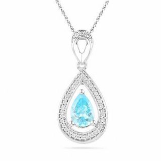 Pear-Shaped Simulated Aquamarine and Diamond Accent Pendant in 10K White Gold|Peoples Jewellers