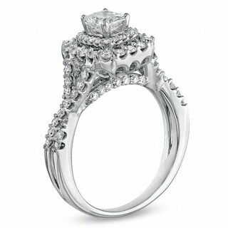 1.25 CT. T.W. Certified Radiant-Cut Diamond Double Frame Engagement Ring in 14K White Gold (I/I1)|Peoples Jewellers