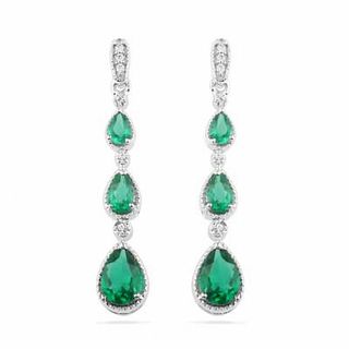 Pear-Shaped Lab-Created Emerald and Diamond Accent Drop Earrings in Sterling Silver|Peoples Jewellers