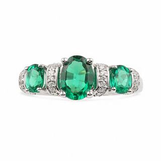 Oval Lab-Created Emerald and Diamond Accent Ring in Sterling Silver|Peoples Jewellers