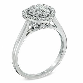 0.50 CT. T.W. Diamond Cluster Heart Frame Engagement Ring in 14K White Gold|Peoples Jewellers