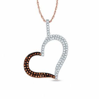0.31 CT. T.W. Enhanced Champagne and White Diamond Tilted Heart Pendant in 10K Rose Gold|Peoples Jewellers