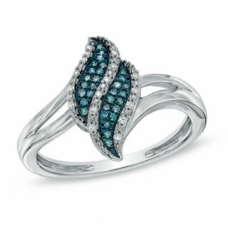 0.10 CT. T.W. Enhanced Blue and White Diamond Flame Ring in Sterling Silver|Peoples Jewellers