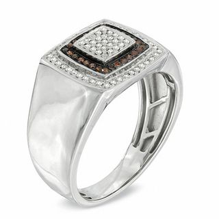 Men's 0.30 CT. T.W. Enhanced Cognac and White Diamond Frame Ring in 10K White Gold|Peoples Jewellers