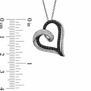 0.50 CT. T.W. Enhanced Black and White Diamond Curly Heart Pendant in Sterling Silver|Peoples Jewellers