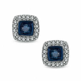 0.15 CT. T.W. Enhanced Blue and White Diamond Frame Stud Earrings in Sterling Silver|Peoples Jewellers