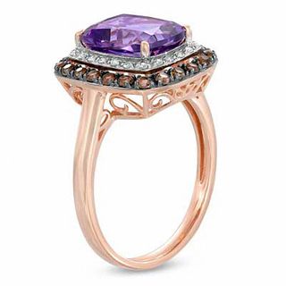 Cushion-Cut Amethyst, Smoky Quartz and Diamond Accent Frame Ring in 10K Rose Gold|Peoples Jewellers