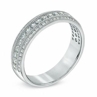 0.50 CT. T.W. Diamond Three Row Vintage-Style Wedding Band in 14K White Gold|Peoples Jewellers