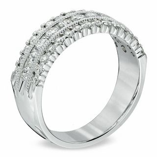 1.00 CT. T.W. Diamond Vintage-Style Triple Row Anniversary Band in 14K White Gold|Peoples Jewellers