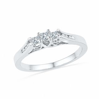 CT. T.W. Princess-Cut Diamond Three Stone Ring in 10K White Gold|Peoples Jewellers