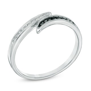 0.10 CT. T.W. Black and White Diamond Bypass Ring in 10K White Gold|Peoples Jewellers