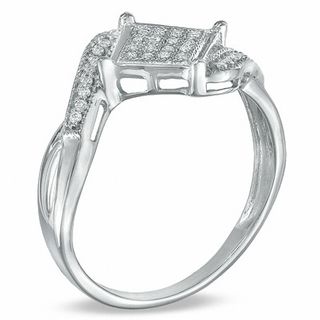 0.12 CT. T.W. Diamond Chequerboard Ring in 10K White Gold|Peoples Jewellers