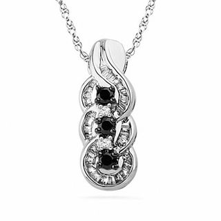0.75 CT. T.W. Enhanced Black and White Diamond Three Stone Swirl Drop Pendant in Sterling Silver|Peoples Jewellers