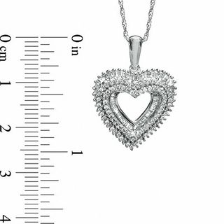 0.75 CT. T.W. Round and Baguette Diamond Heart Pendant in Sterling Silver|Peoples Jewellers