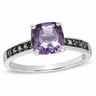 7.0mm Cushion-Cut Amethyst and Smoky Quartz Frame Ring in 10K Gold|Peoples Jewellers