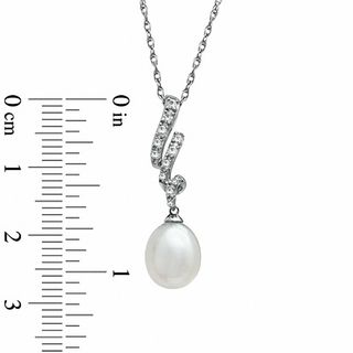 7.0-8.5 Freshwater Cultured Pearl and Lab-Created White Sapphire Pendant and Drop Earrings Set in Sterling Silver|Peoples Jewellers