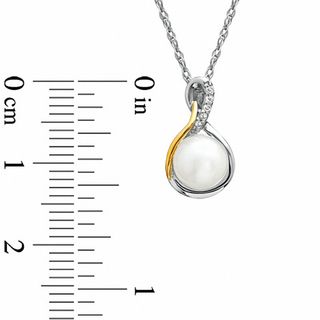6.5-7.0mm Freshwater Cultured Pearl and Diamond Accent Pendant in Sterling Silver and 14K Gold Plate|Peoples Jewellers