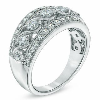 1.00 CT. T.W. Diamond Seven Stone Vintage-Style Ring in 14K White Gold|Peoples Jewellers