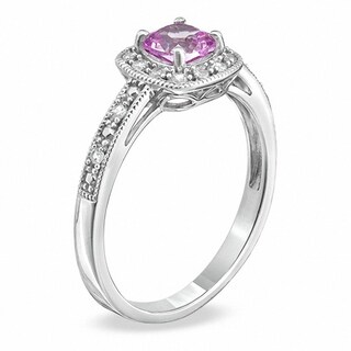 5.0mm Cushion-Cut Lab-Created Pink and White Sapphire Ring in 10K White Gold with Diamond Accents|Peoples Jewellers